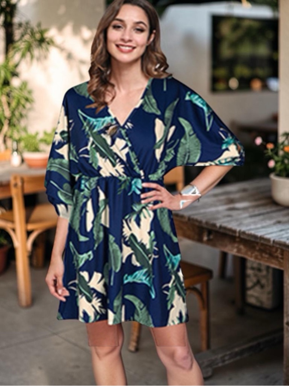V neck wrap style dress size large